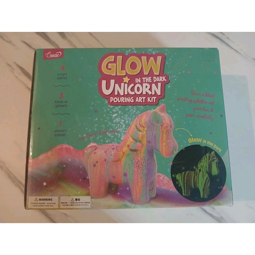 Unicorn Pouring Art Craft Kit Glow In The Dark -Kids Ages 6-8- New